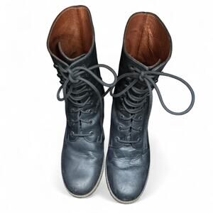 J. Crew Black Leather Lace Up Combat Boots Size 7 Grunge Indie
